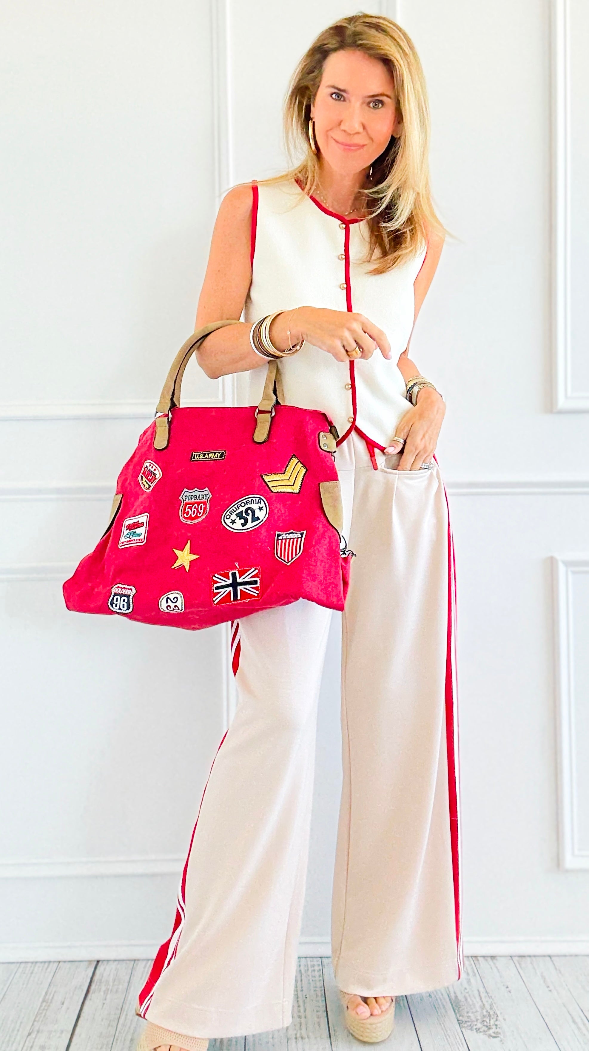 Patch Perfect Italian Tote Bag- Red-240 Bags-DEDA SRL-Coastal Bloom Boutique, find the trendiest versions of the popular styles and looks Located in Indialantic, FL