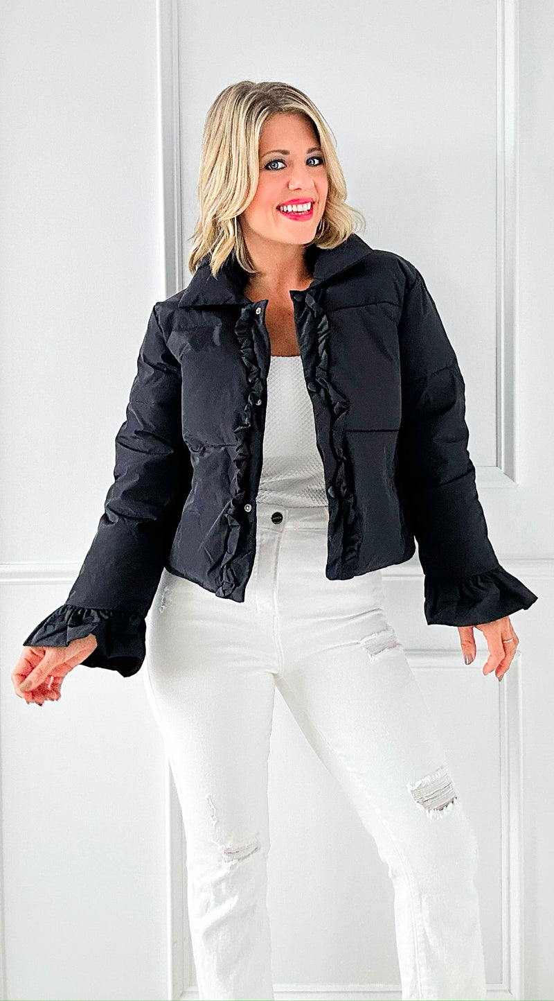 Rosy Ruffle Puffer Jacket-160 Jackets-Veveret-Coastal Bloom Boutique, find the trendiest versions of the popular styles and looks Located in Indialantic, FL