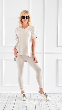 Short Sleeve Brushed Microfiber Lounge Set- Sand Beige-210 Loungewear/Sets-Zenana-Coastal Bloom Boutique, find the trendiest versions of the popular styles and looks Located in Indialantic, FL