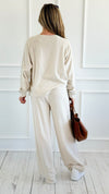 Relax Mode Long Sleeve Slub Knit Set - Sand Beige-210 Loungewear/Sets-Zenana-Coastal Bloom Boutique, find the trendiest versions of the popular styles and looks Located in Indialantic, FL