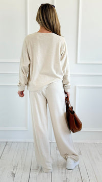 Relax Mode Long Sleeve Slub Knit Set - Sand Beige-210 Loungewear/Sets-Zenana-Coastal Bloom Boutique, find the trendiest versions of the popular styles and looks Located in Indialantic, FL
