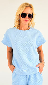 French Terry Wide Top- Light Blue-170 Bottoms-Veveret-Coastal Bloom Boutique, find the trendiest versions of the popular styles and looks Located in Indialantic, FL