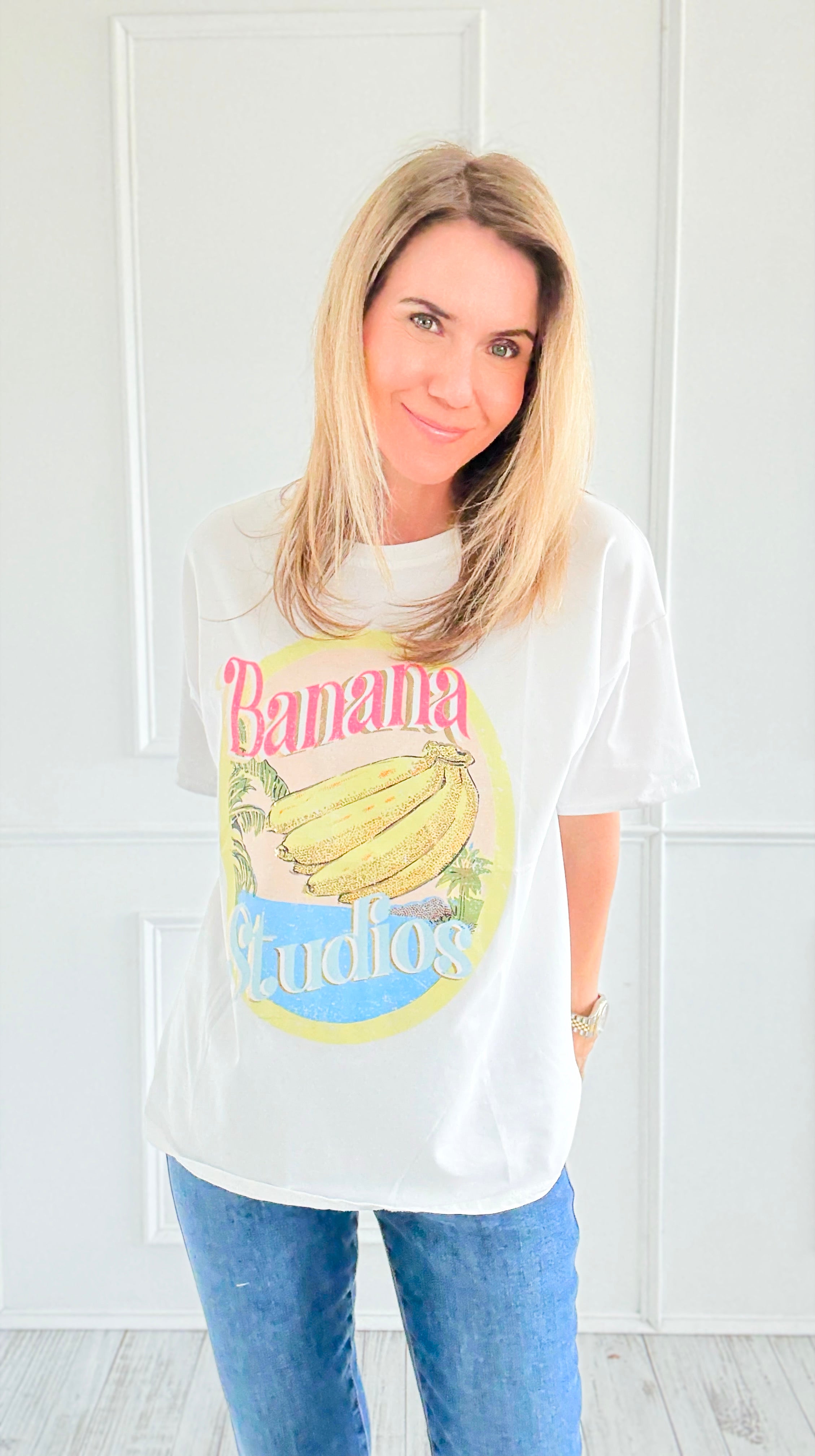 Banana Vibes Italian Graphic tee-110 Short Sleeve Tops-ZR ITALY-Coastal Bloom Boutique, find the trendiest versions of the popular styles and looks Located in Indialantic, FL
