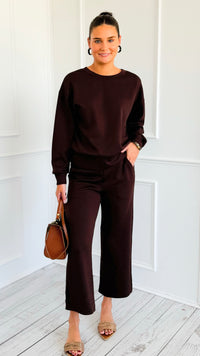 Weekender Ease Scuba 2pc Pant Set - Coffee-210 Loungewear/Sets-YELETE-Coastal Bloom Boutique, find the trendiest versions of the popular styles and looks Located in Indialantic, FL