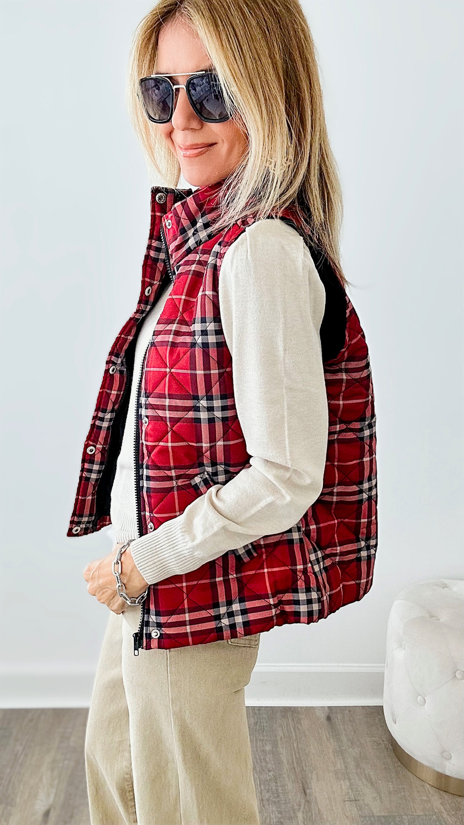 Rocky Mountain Red Plaid Puffer Vest-160 Jackets-Zenana-Coastal Bloom Boutique, find the trendiest versions of the popular styles and looks Located in Indialantic, FL