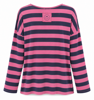 Weekend Stripe V-Neck Italian Top- Pink/Navy