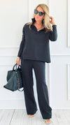 Chic & Cozy Eileen French Terry Pant Set-Black-210 Loungewear/sets-EC COLLECTION INC-Coastal Bloom Boutique, find the trendiest versions of the popular styles and looks Located in Indialantic, FL
