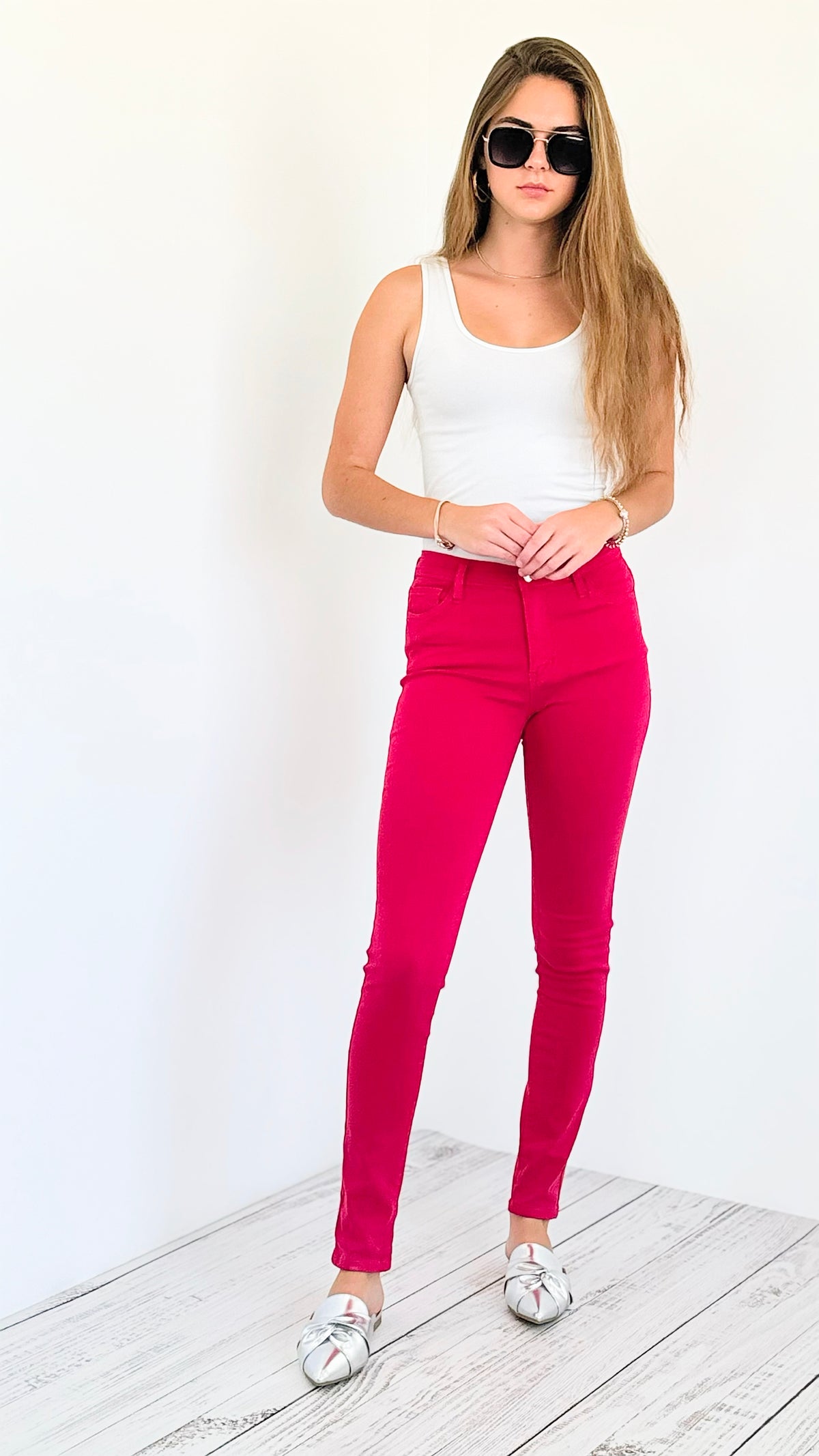 Dreamy Skinny Pants- Hot Pink-170 Bottoms-Vibrant M.i.U-Coastal Bloom Boutique, find the trendiest versions of the popular styles and looks Located in Indialantic, FL