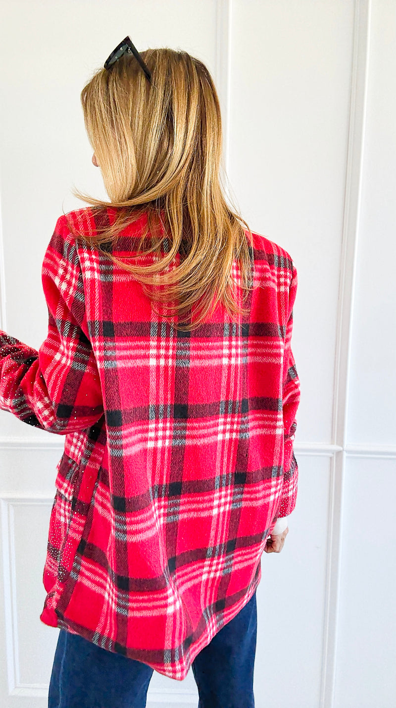 Glittering Plaid Italian Blazer-160 Jackets-TATTOO Z-Coastal Bloom Boutique, find the trendiest versions of the popular styles and looks Located in Indialantic, FL