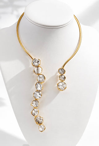 Natural Stone Cascade Choker Necklace - White
