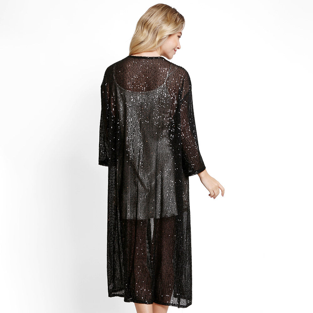 Longline Sequin Kimono- Black-150 Cardigans/Layers-NYW-Coastal Bloom Boutique, find the trendiest versions of the popular styles and looks Located in Indialantic, FL