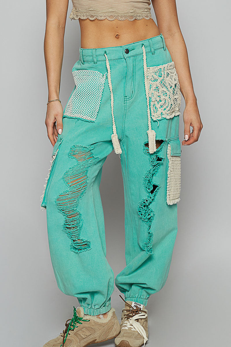 Jungle Crochet Jogger - Green-170 Bottoms-pol-Coastal Bloom Boutique, find the trendiest versions of the popular styles and looks Located in Indialantic, FL