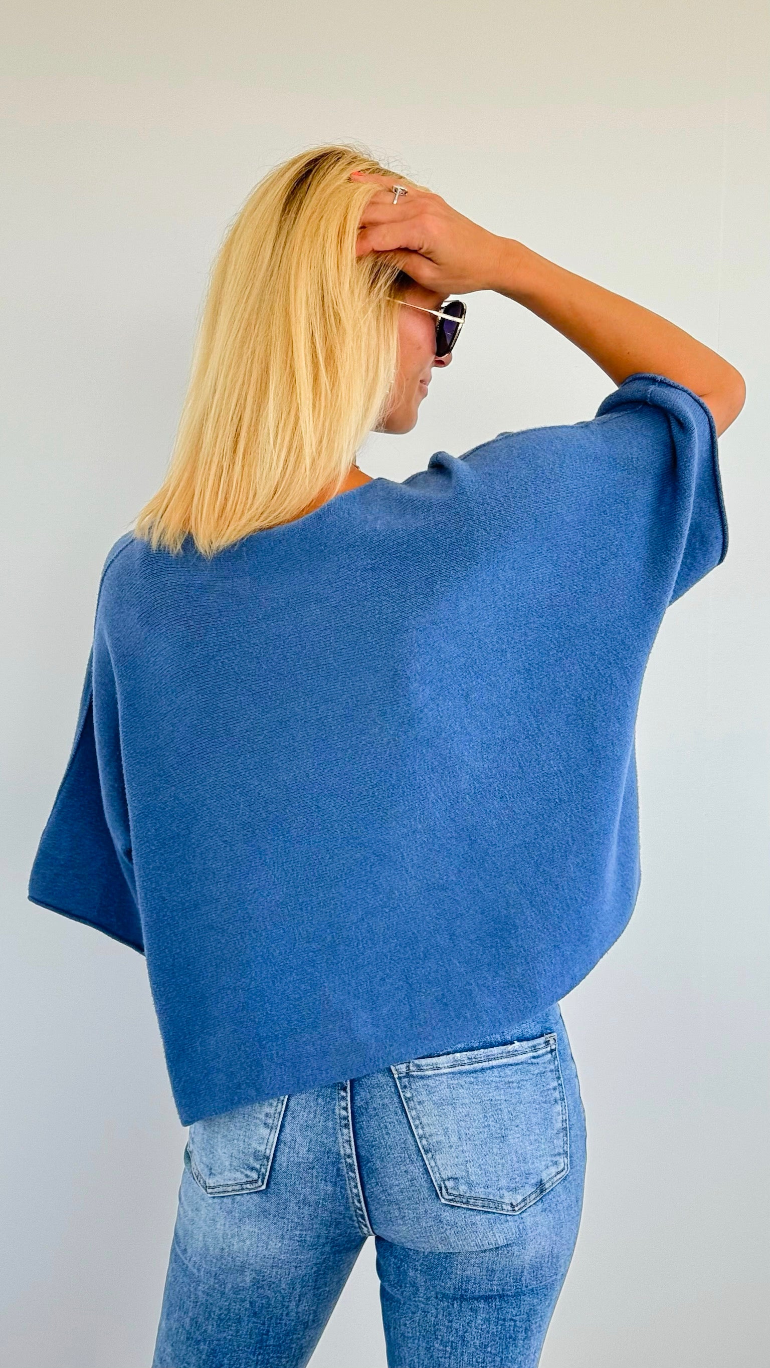 Winter in Amalfi Italian Top - Slate Blue-140 Sweaters-Italianissimo-Coastal Bloom Boutique, find the trendiest versions of the popular styles and looks Located in Indialantic, FL