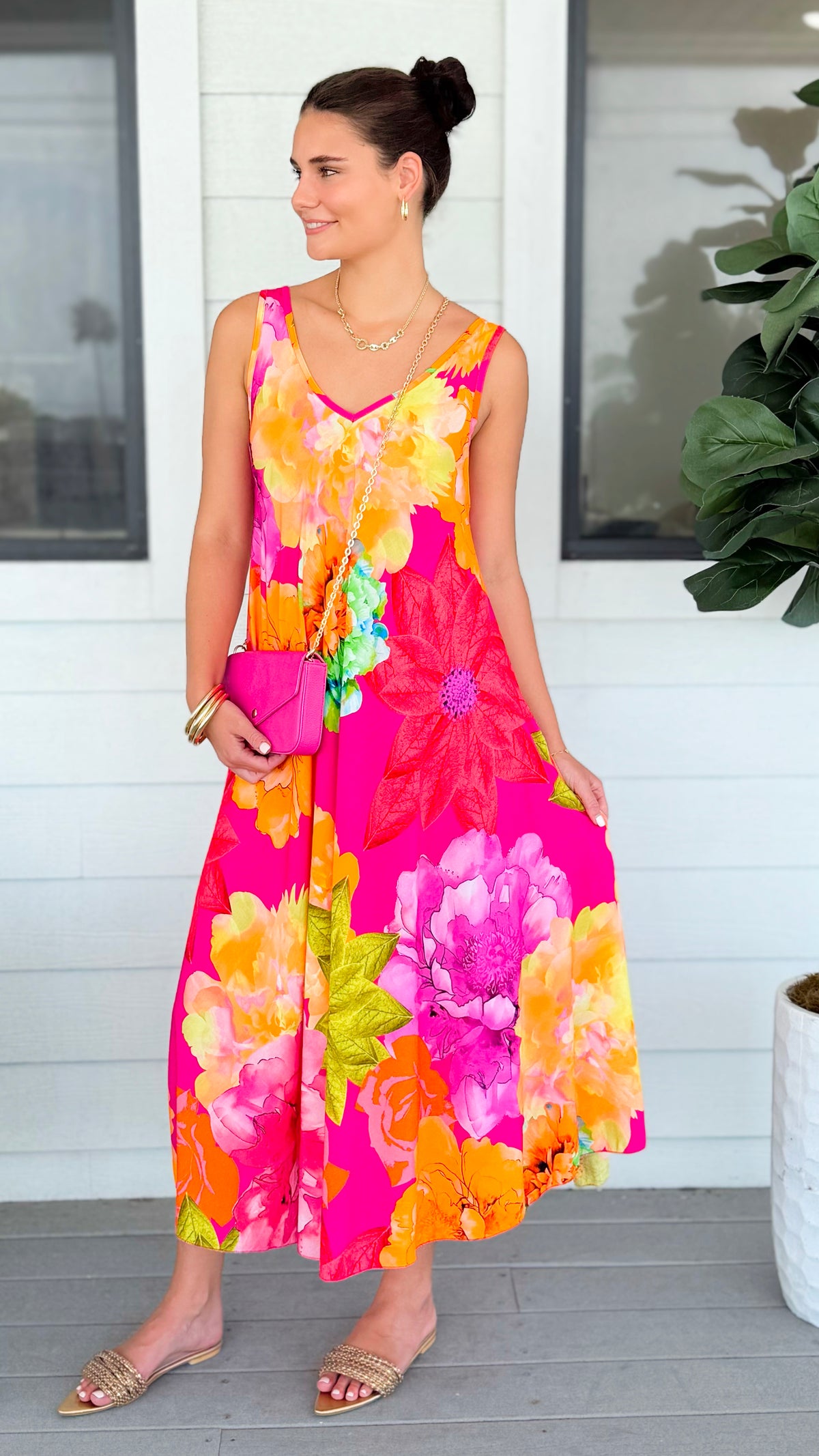 Viva Garden Sleeveless Italian Long Dress-170 Bottoms-Italianissimo-Coastal Bloom Boutique, find the trendiest versions of the popular styles and looks Located in Indialantic, FL