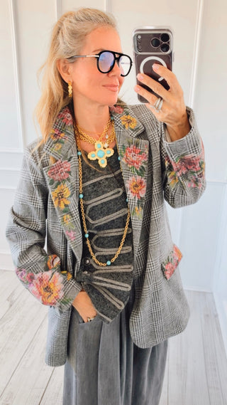 Painted Floral Plaid Italian Blazer