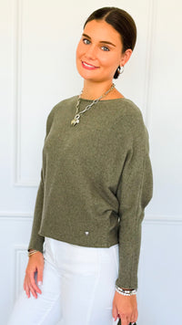 Ribbed Italian Pullover- Olive-140 Sweaters-Italianissimo-Coastal Bloom Boutique, find the trendiest versions of the popular styles and looks Located in Indialantic, FL