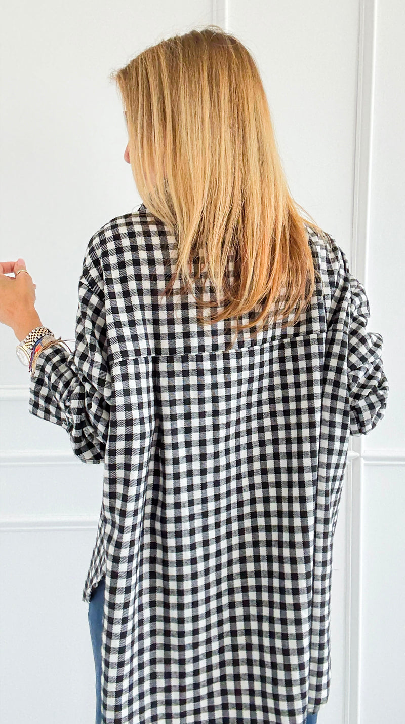 Checked-In Italian Woven Top-110 Long Sleeve Tops-TATTOO Z-Coastal Bloom Boutique, find the trendiest versions of the popular styles and looks Located in Indialantic, FL