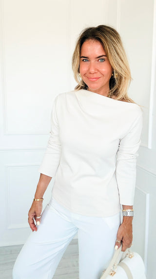 Asymmetrical Neck Top - Ivory-Cream
