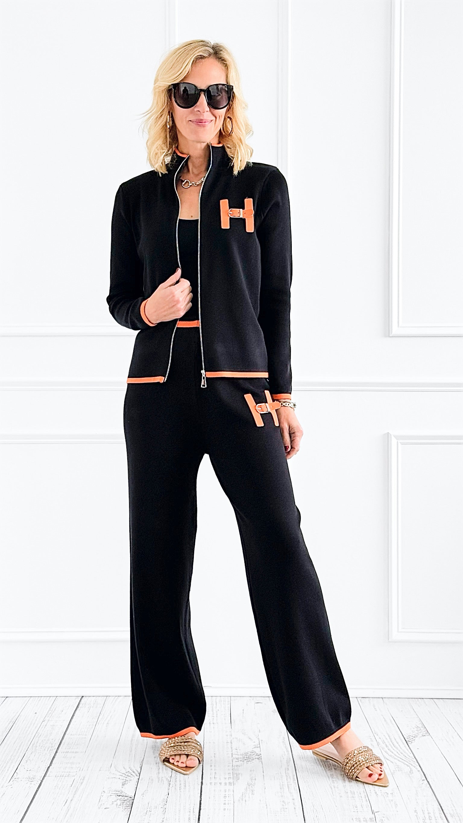 Luxe Trimmed Knit Statement Pocket Set - Black-210 Loungewear/Sets-Chasing Bandits-Coastal Bloom Boutique, find the trendiest versions of the popular styles and looks Located in Indialantic, FL