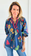 Floral Poetry Woven Top-110 Long Sleeve Tops-Umgee-Coastal Bloom Boutique, find the trendiest versions of the popular styles and looks Located in Indialantic, FL