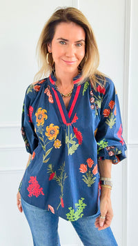 Floral Poetry Woven Top-110 Long Sleeve Tops-Umgee-Coastal Bloom Boutique, find the trendiest versions of the popular styles and looks Located in Indialantic, FL