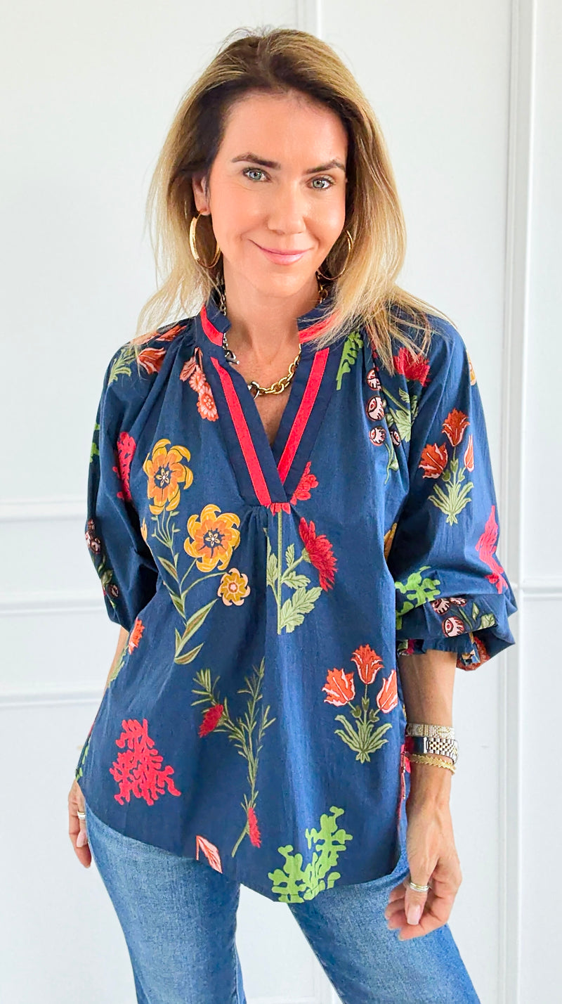 Floral Poetry Woven Top-110 Long Sleeve Tops-Umgee-Coastal Bloom Boutique, find the trendiest versions of the popular styles and looks Located in Indialantic, FL