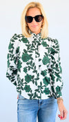 Botanical Chic Ruffle Blouse-130 Long Sleeve Tops-SUGARLIPS-Coastal Bloom Boutique, find the trendiest versions of the popular styles and looks Located in Indialantic, FL