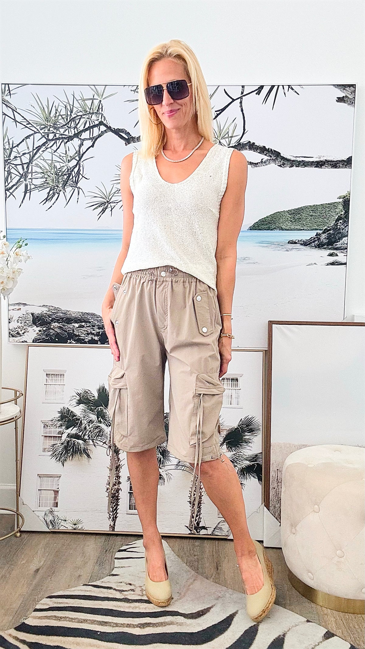 Adjustable Cargo Bermuda Short - Khaki-170 Bottoms-Vibrant M.i.U-Coastal Bloom Boutique, find the trendiest versions of the popular styles and looks Located in Indialantic, FL