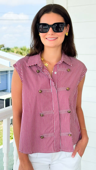 Portside Perfection Sleeveless Italian Button Top