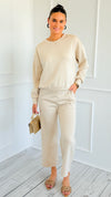 Weekender Ease Scuba 2pc Pant Set - Oatmeal-210 Loungewear/Sets-YELETE-Coastal Bloom Boutique, find the trendiest versions of the popular styles and looks Located in Indialantic, FL