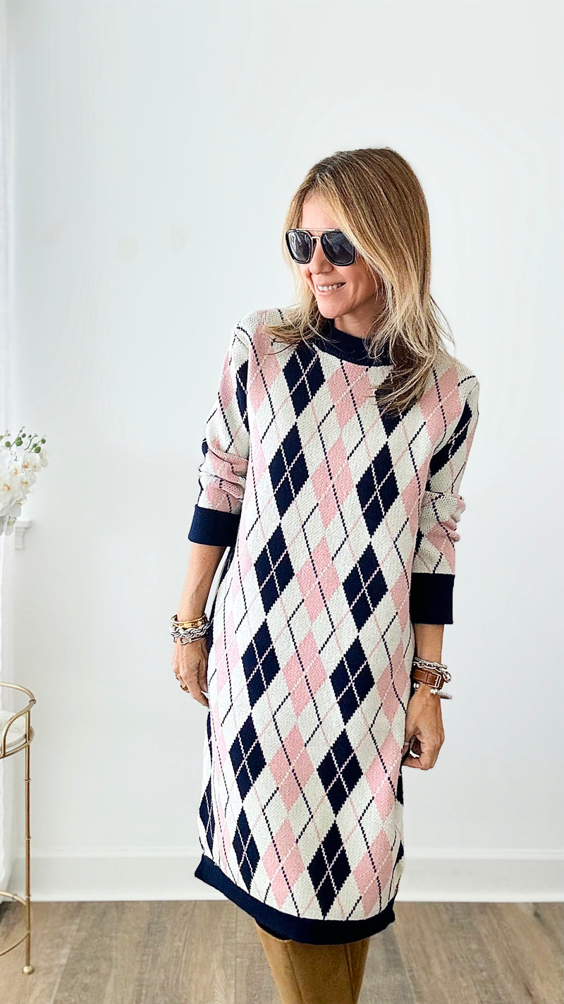 Twiggy Argyle Sweater Tunic Dress-200 dresses/jumpsuits/rompers-JOH APPAREL-Coastal Bloom Boutique, find the trendiest versions of the popular styles and looks Located in Indialantic, FL