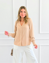 Luxe Essential Button Blouse Top - Khaki-130 Long Sleeve Tops-Michel-Coastal Bloom Boutique, find the trendiest versions of the popular styles and looks Located in Indialantic, FL