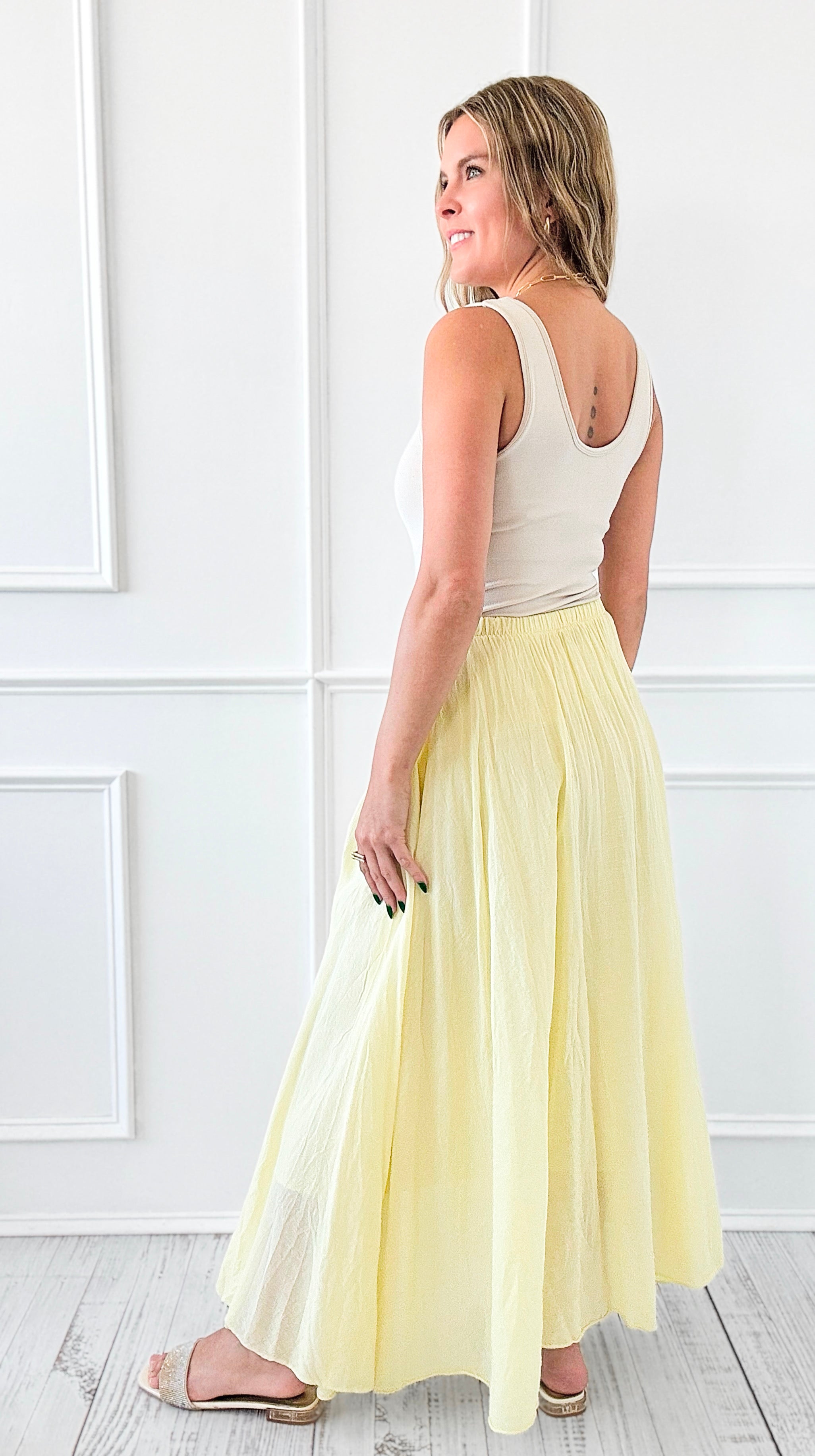 Serenity Italian Skirt- Yellow-170 bottoms-Italianissimo-Coastal Bloom Boutique, find the trendiest versions of the popular styles and looks Located in Indialantic, FL