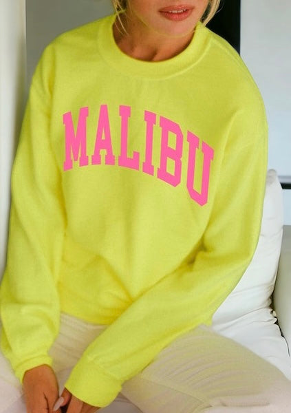 Malibu Baby Graphic Sweatshirt - Neon Yellow-120 Graphic-WKNDER-Coastal Bloom Boutique, find the trendiest versions of the popular styles and looks Located in Indialantic, FL
