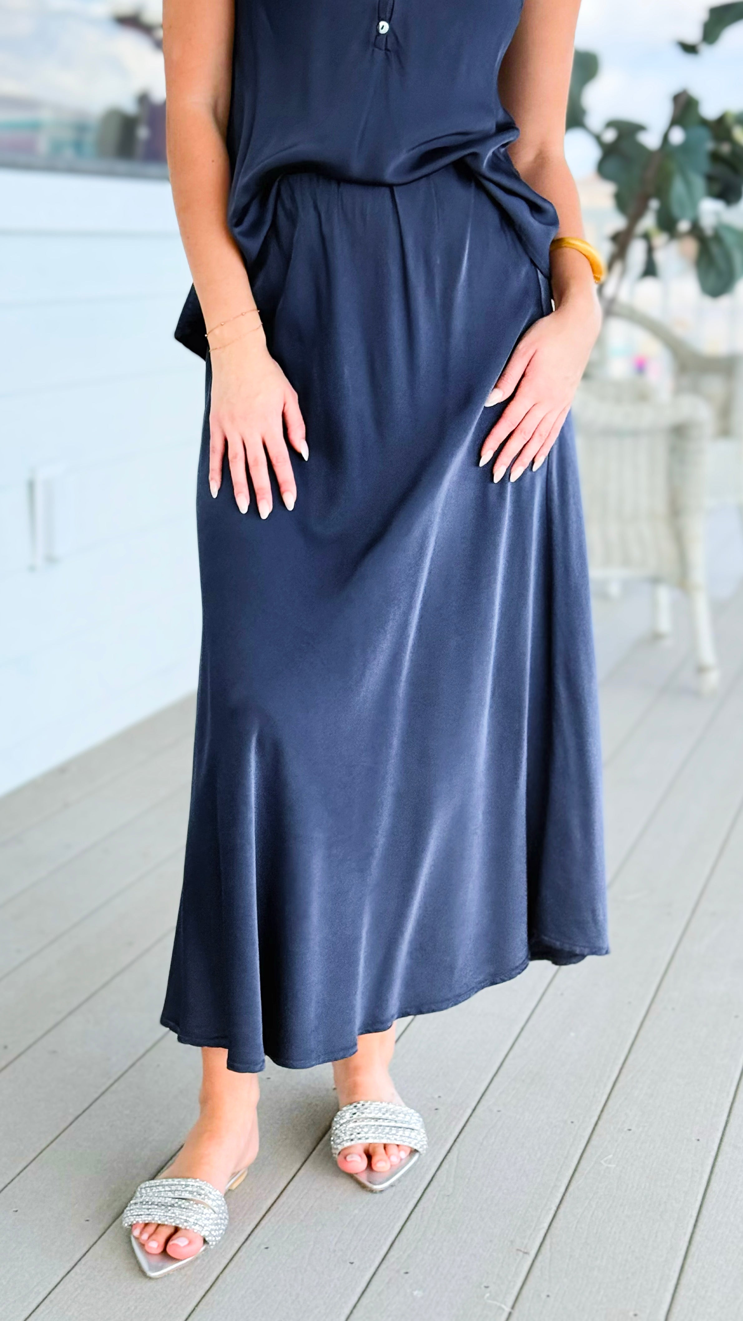 Just My Type Italian Skirt- Navy