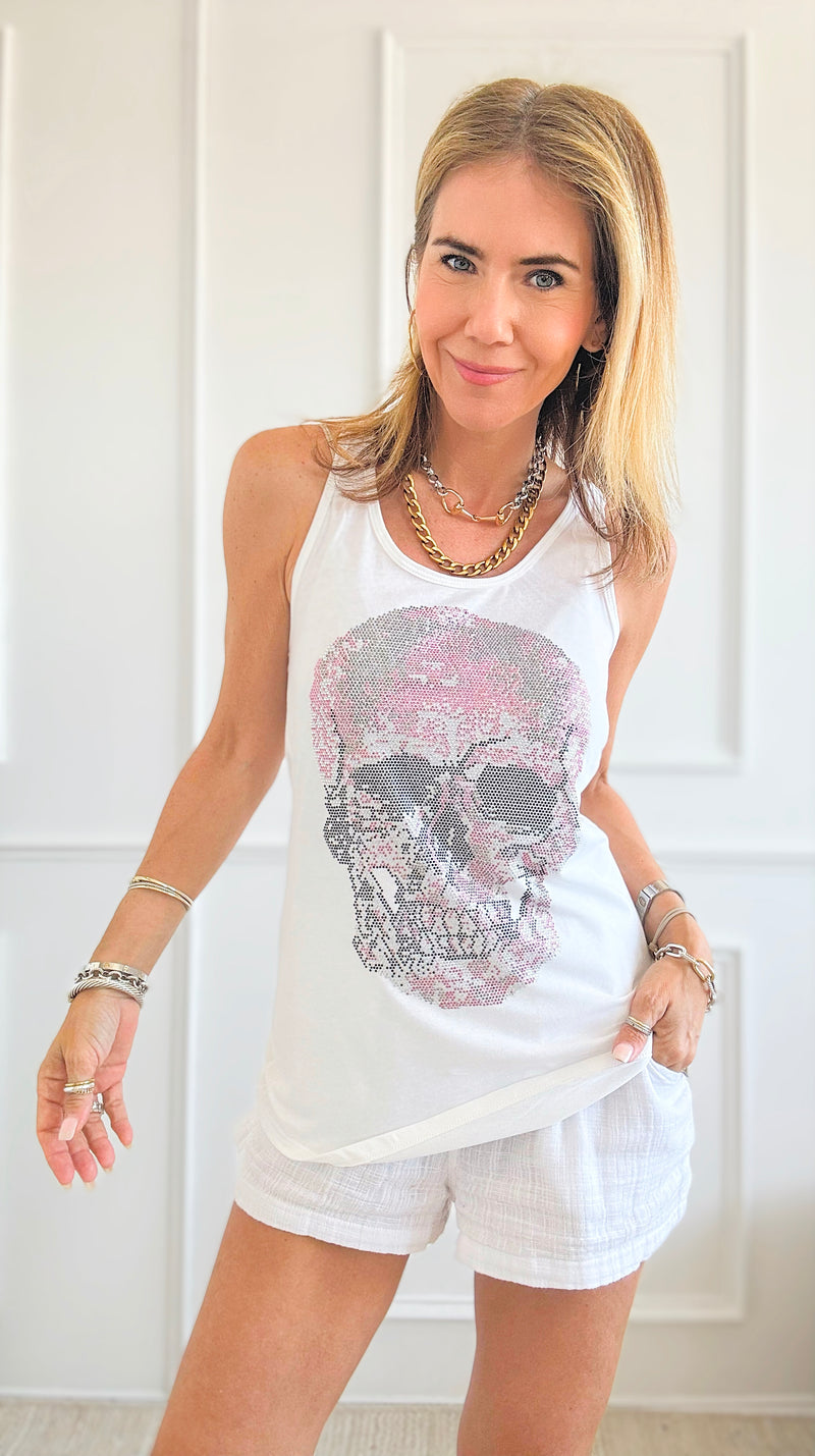 CUSTOM Pink Skull Classic Tank-130 Long Sleeve Tops-HOLLY / CB-Coastal Bloom Boutique, find the trendiest versions of the popular styles and looks Located in Indialantic, FL