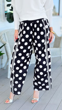Playful Dot Lace Trim Wide Leg Pants - Black