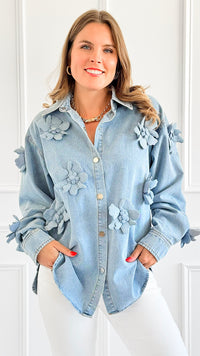 Blossom Denim Button-Down Top-130 Long Sleeve Tops-La' Ros-Coastal Bloom Boutique, find the trendiest versions of the popular styles and looks Located in Indialantic, FL