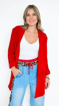Boyfriend Waterfall Blazer - Red-150 Cardigans/Layers-BOOM BOOM JEANS-Coastal Bloom Boutique, find the trendiest versions of the popular styles and looks Located in Indialantic, FL