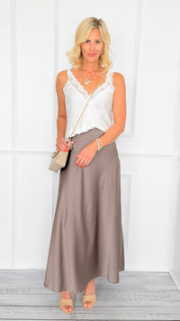 Isabella Italian Skirt- Taupe-170 Bottoms-SEE YOU IN ROME-Coastal Bloom Boutique, find the trendiest versions of the popular styles and looks Located in Indialantic, FL