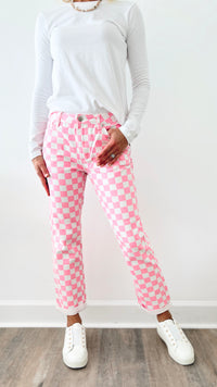 High Waist Checker Print Pants-170 Bottoms-American Bazi-Coastal Bloom Boutique, find the trendiest versions of the popular styles and looks Located in Indialantic, FL
