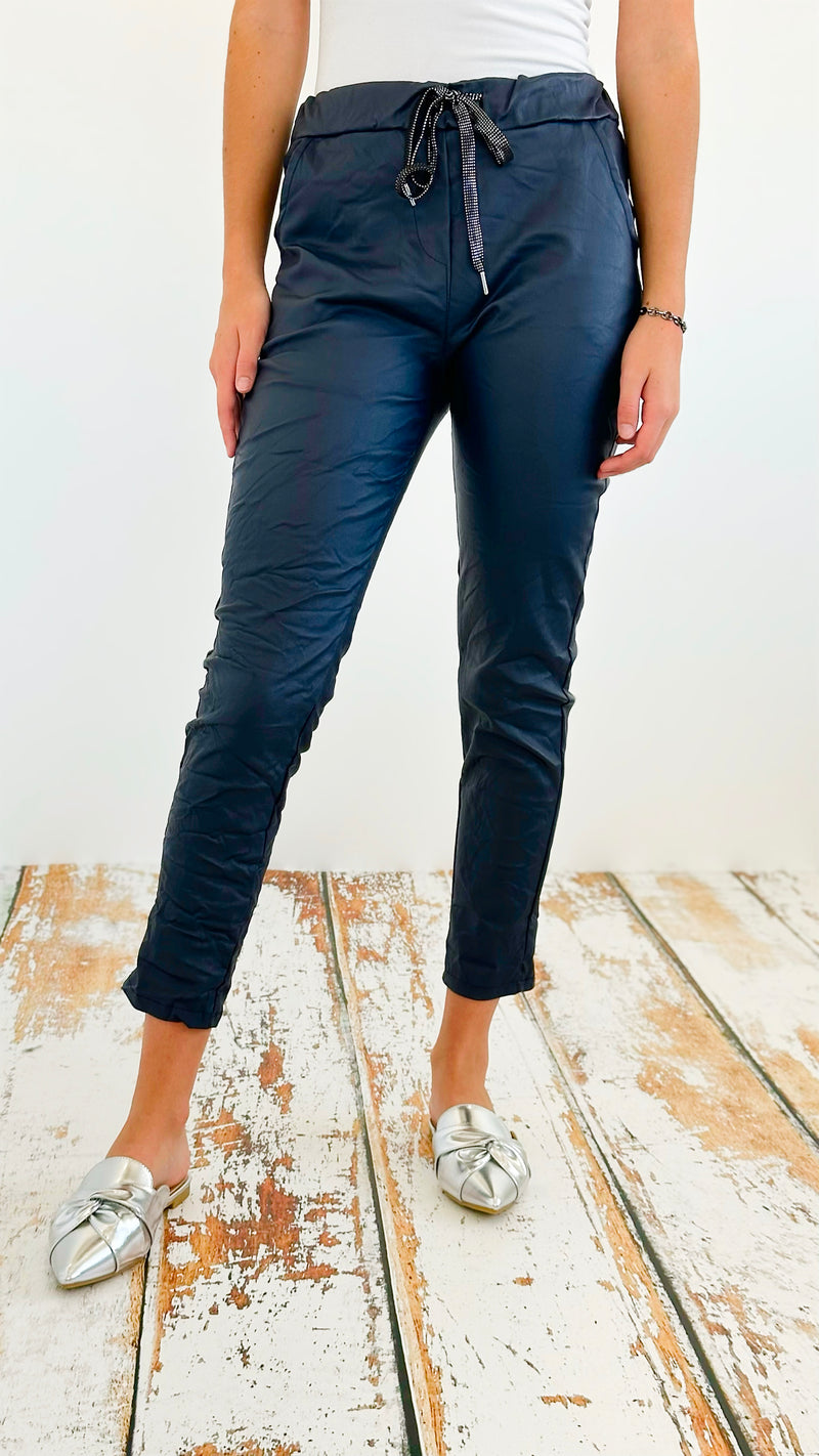City Lights Faux Leather Italian Jogger- Navy-180 Joggers-Italianissimo/ SEE YOU IN ROME-Coastal Bloom Boutique, find the trendiest versions of the popular styles and looks Located in Indialantic, FL