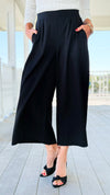 Sleek Pleated Cropped Pants - Black-170 Bottoms-Umgee-Coastal Bloom Boutique, find the trendiest versions of the popular styles and looks Located in Indialantic, FL