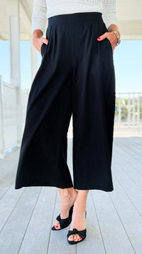 Sleek Pleated Cropped Pants - Black-170 Bottoms-Umgee-Coastal Bloom Boutique, find the trendiest versions of the popular styles and looks Located in Indialantic, FL
