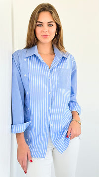 Multi Pinstripe Pocket Blouse-110 Short Sleeve Tops-OOPS!-Coastal Bloom Boutique, find the trendiest versions of the popular styles and looks Located in Indialantic, FL