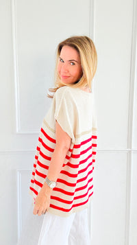 Sailor Stripe Italian Vest- Red-100 Sleeveless Tops-LY PARIS-Coastal Bloom Boutique, find the trendiest versions of the popular styles and looks Located in Indialantic, FL