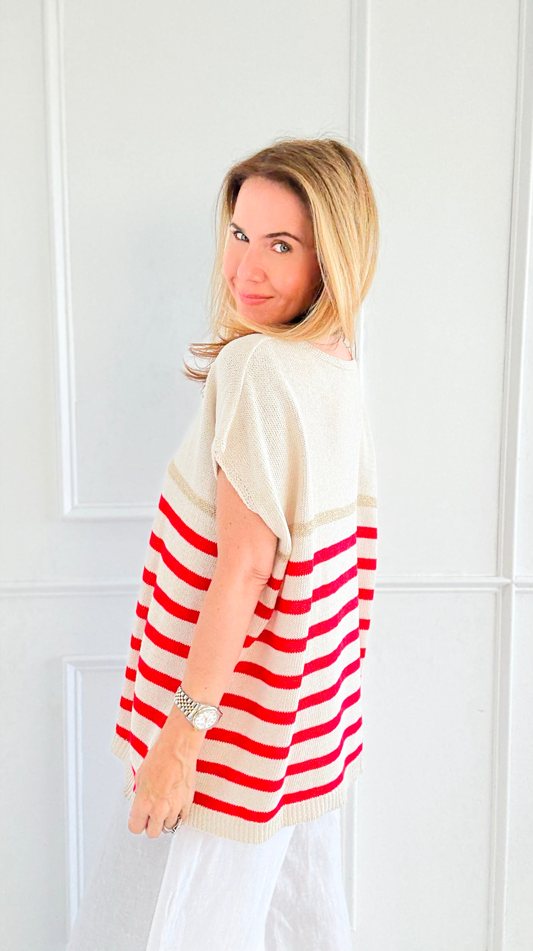 Sailor Stripe Italian Vest- Red-100 Sleeveless Tops-LY PARIS-Coastal Bloom Boutique, find the trendiest versions of the popular styles and looks Located in Indialantic, FL