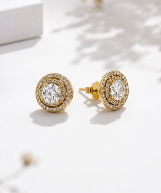 Sterling Silver Double Halo Stud Earrings