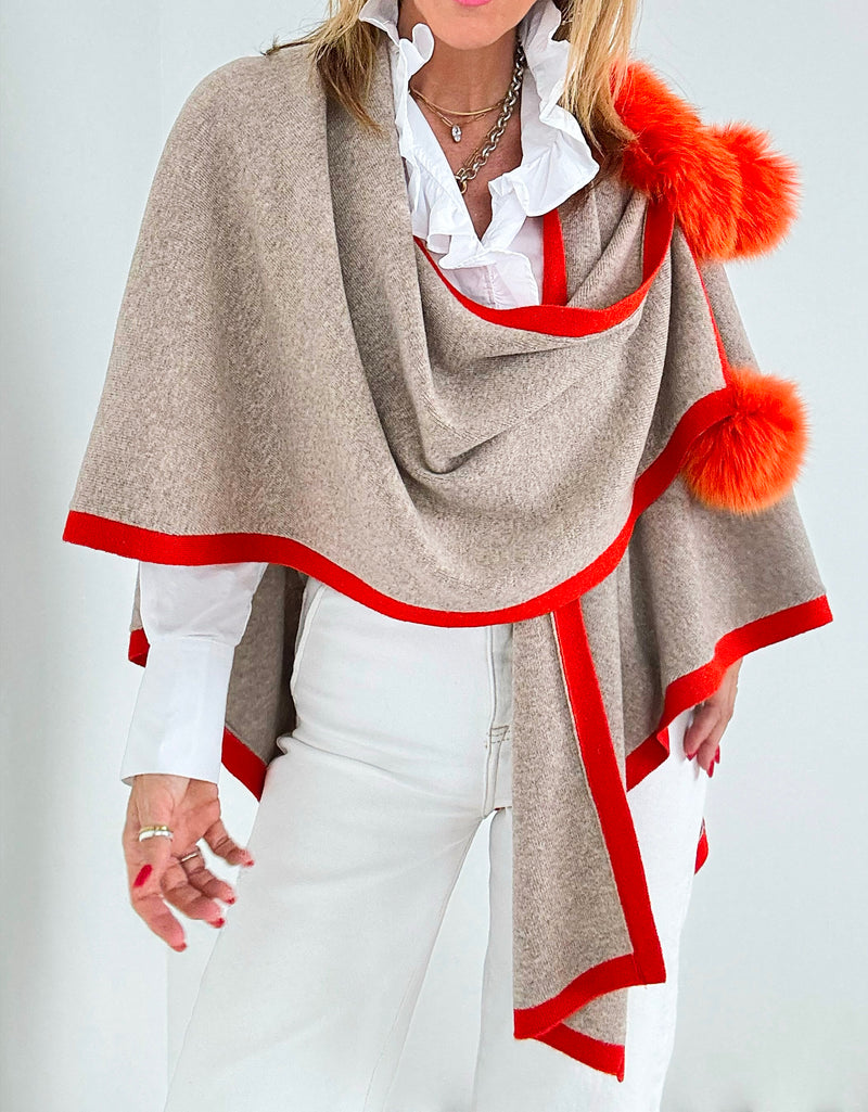 Wrapped Knit Poncho - Beige/Orange-150 Cardigans/Layers-Mitchie's-Coastal Bloom Boutique, find the trendiest versions of the popular styles and looks Located in Indialantic, FL