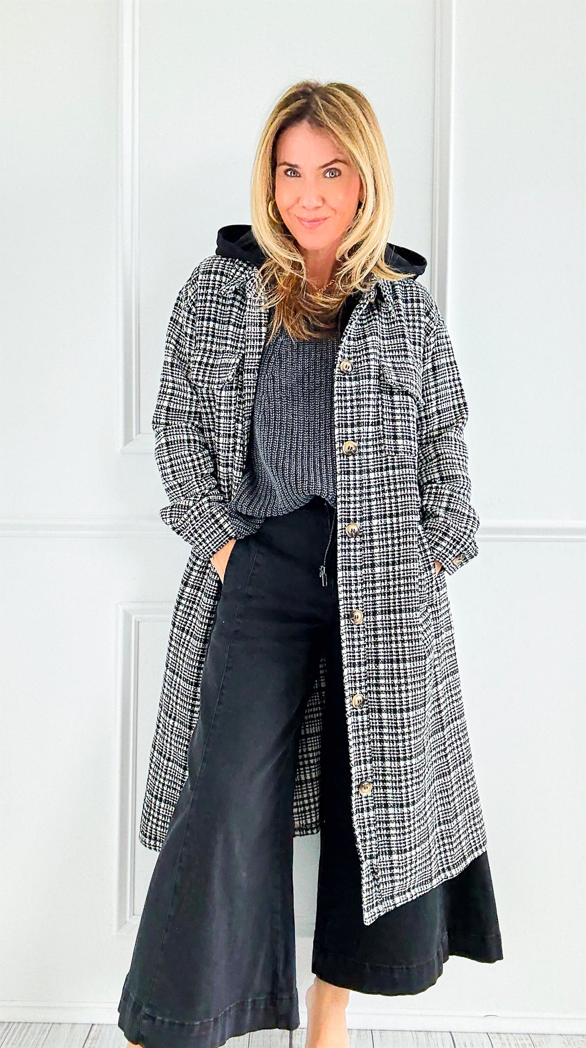 Weekend Plaid Hooded Coat-160 Jackets-mystree-Coastal Bloom Boutique, find the trendiest versions of the popular styles and looks Located in Indialantic, FL